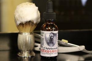 For after shave, bald head. shaved beard. Quality of aftershave oil is the ingredients. we use 100% pure natural oils. pure essential oil, clove oil, coconut oil, peppermint oil, and tea tree oil. men's grooming. art of shaving. shaving cream. after shave. Gillette razor. straight razor.